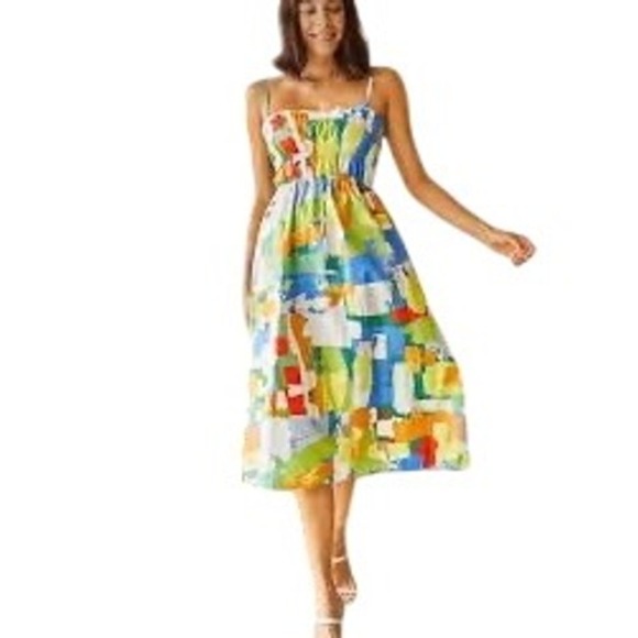 stradivarius Dresses & Skirts - Stradivarius Abstract Paint-Print Smocked Midi Sundress –‎ Size Small